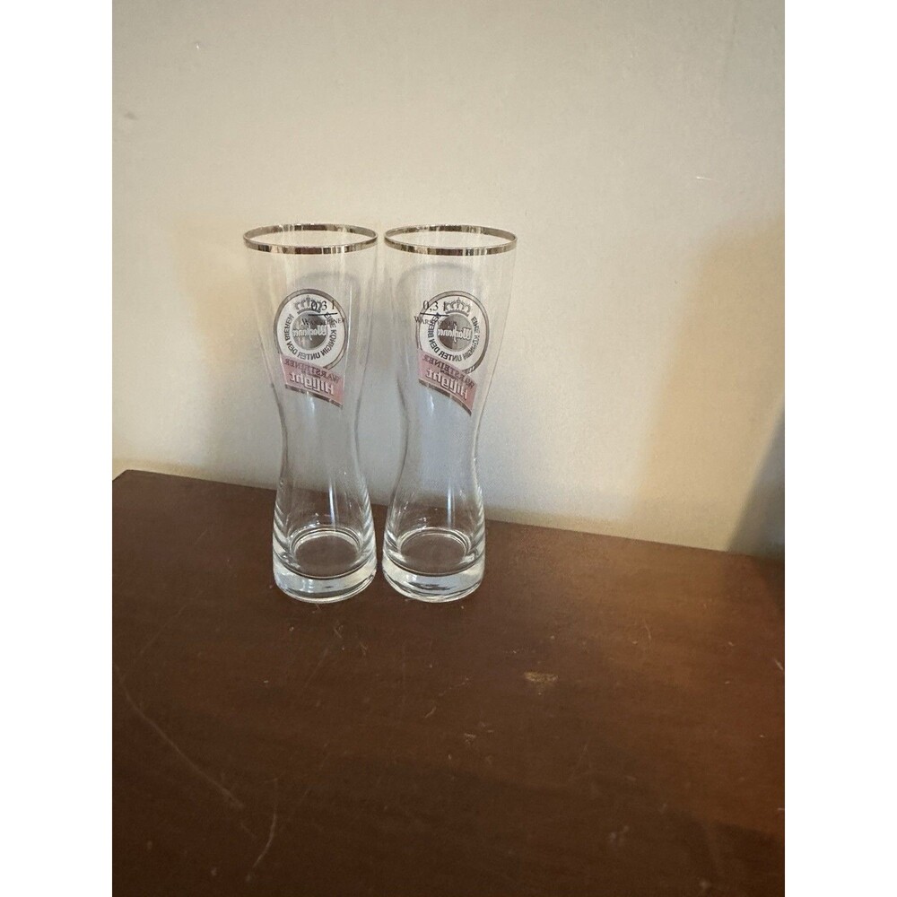2 Warsteiner German Beer Gold Rim Tall Pilsner Glass .3 liter